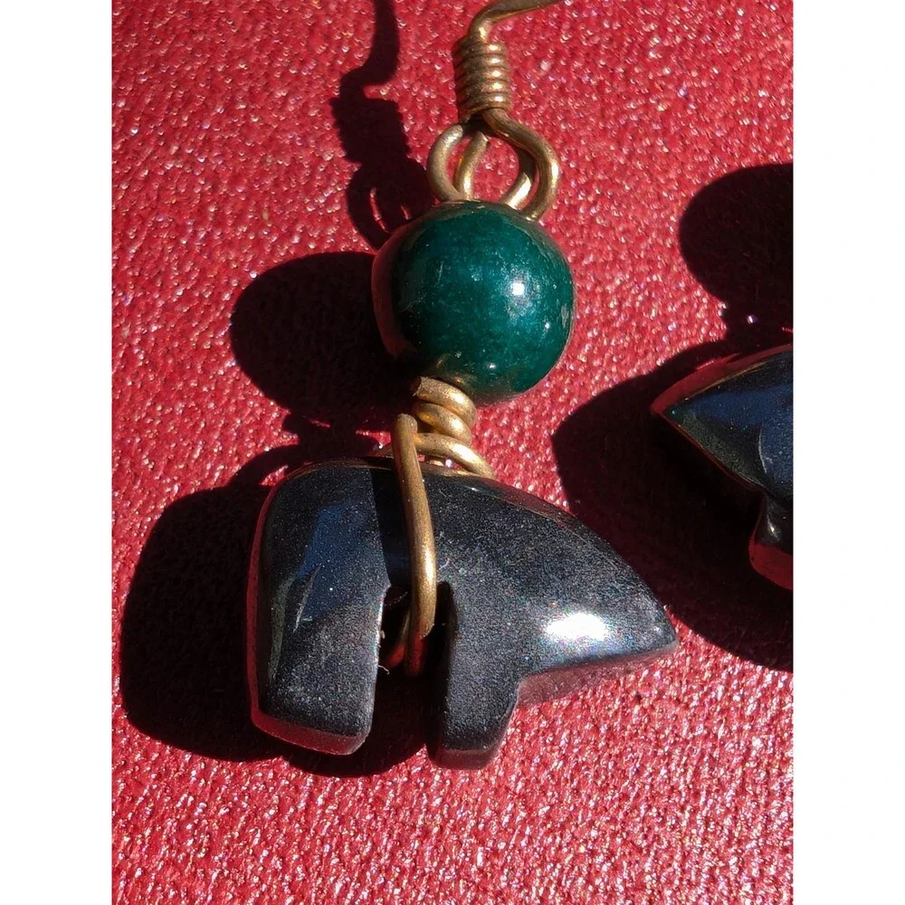 Vintage Hematite Bear Earrings; Southwestern Dangle Earrings